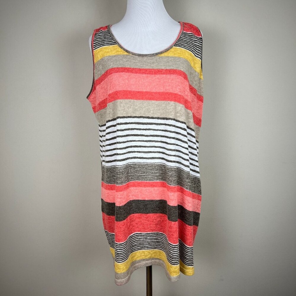 Comfy USA Tunic Top Womens 1X‎ Multicolor Stripe Sleeveless Knit Summer Beach